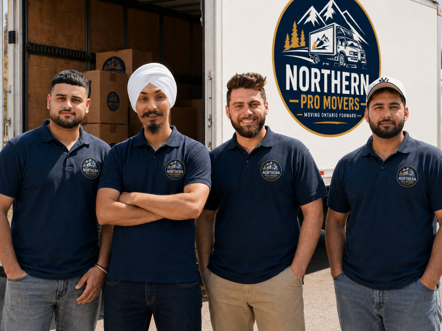 Northern Pro Movers crew standing in front of the moving truck